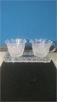 Glass creamer and sugar with matching tray