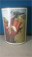 Vintage metal waste can with a man golfing theme