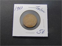 1943 Canadian Tombac Nickel