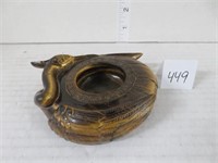 ORIENTAL STONE INKWELL IN FORM OF A COILED CRANE