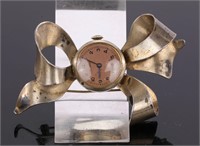 ART DECO Helbros Watch in Sterling Bow Brooch