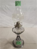 Vintage Pedestal Oil Lamp, Blue/Purple Hue Glass