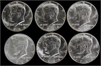 6 BU 1964 90% Silver Kennedy Half Dollars