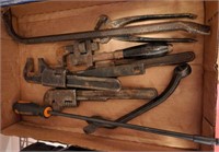TRAY OF VINTAGE WRENCHES, MISC TOOLS