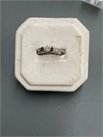 14k White Gold Rough Cut Diamond Ring Sapphires
