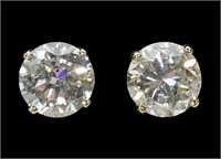 14K Yellow gold round brilliant cut diamond stud