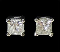 14K White gold princess cut diamond stud earrings