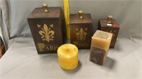 Wood Canister Set, Wax Candles