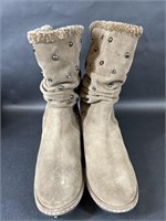 Stuart Weitzman Neutral Suede Boots w Metal Detail