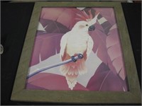 FRAMED PARROT PRINT 80's 90's STYLE 28x24"