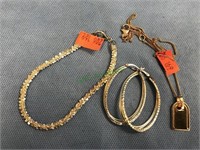 Silvertone bracelet, ring, earrings all marked