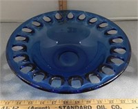 Blue glass platter bowl