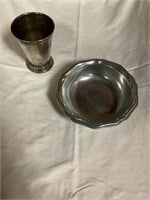Pewter cup and bowl