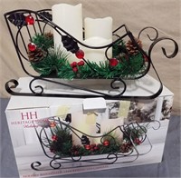 Holiday Sleigh w/3 Flickering LED Candles