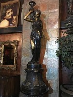 A. Moreau Bronze Woman holding vase,