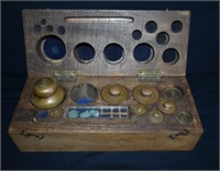 Antique Scale Weight Set In Wood Case