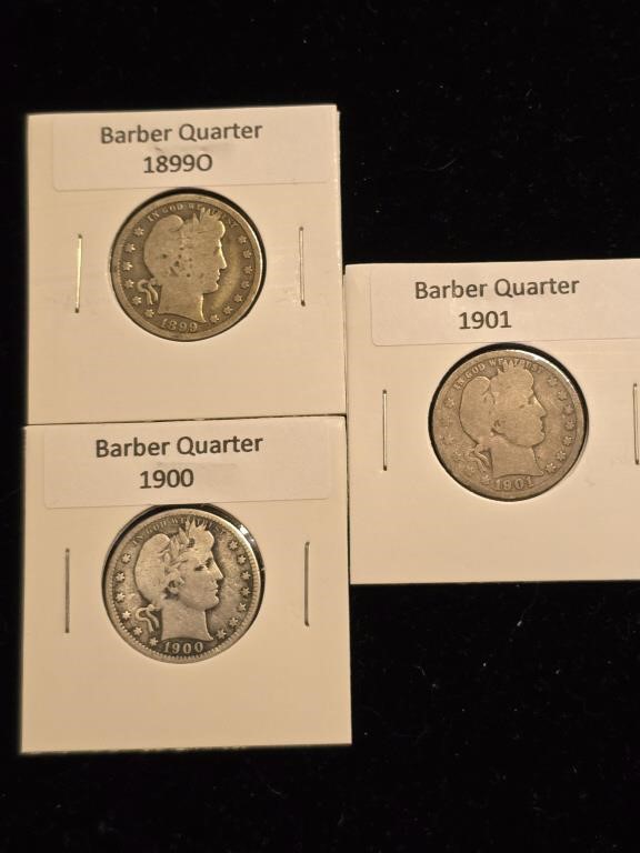 Various Dates Barber Quarter (3) 1899O, 1900, 1901