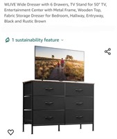 6 Drawer Dresser w/Fabric Bins-Black/Rustic Brown