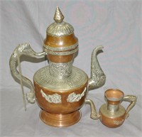 Antique Copper & Silver Plate Overlay Coffee Pots