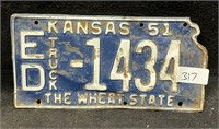 1951 KANSAS LICENSE PLATE