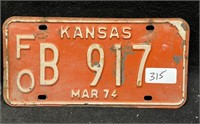 1974 KANSAS LICENSE PLATE