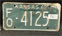 1962 LICENSE PLATE