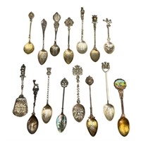 15 Antique Souvenir Spoons, 7 Silver, Sterling