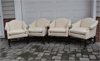 Set of 4 Muslin White Club Game Chairs on Casters