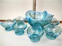 EAPG Blue Opalescent Glass Ice Cream Set