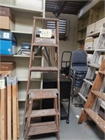 Two wooden step ladders - 6 ft tall and 2 ft tall