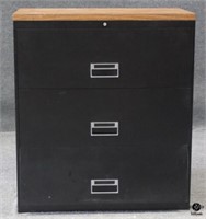 Black 3 Drawer Lateral Filing Cabinet w/Wood Top