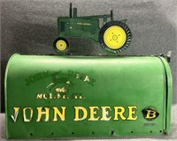 Vintage John Deere Metal Mailbox w/Tractor Figure