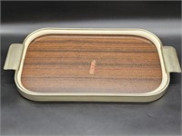 Mid Century Wood-Grain & Beige Lap Tray from Italy