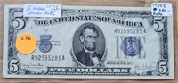 1934-D BLUE SEAL $5 SILVER CERTIFICATE