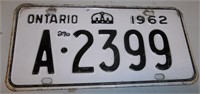 1962 Single Ontario License Plate A 2399