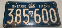 1955 Single Ontario License Plate 385 600