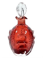 Heavy Blown Red Glass Decanter w Clear Stopper