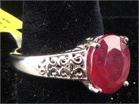 Sterling Silver Ring With Ruby - sz 10