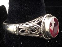 Sterling Silver Ring With Ruby - sz 10