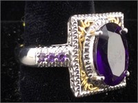 Sterling Silver Ring With Purple Gemstones sz 10