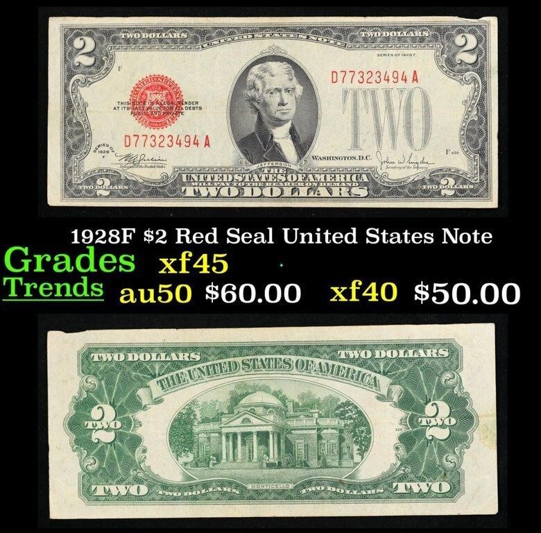 1928F $2 Red Seal United States Note Grades xf+