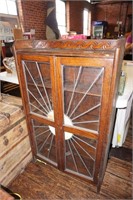 Oak Antique Bookcase With Leaded Starburst Glass
