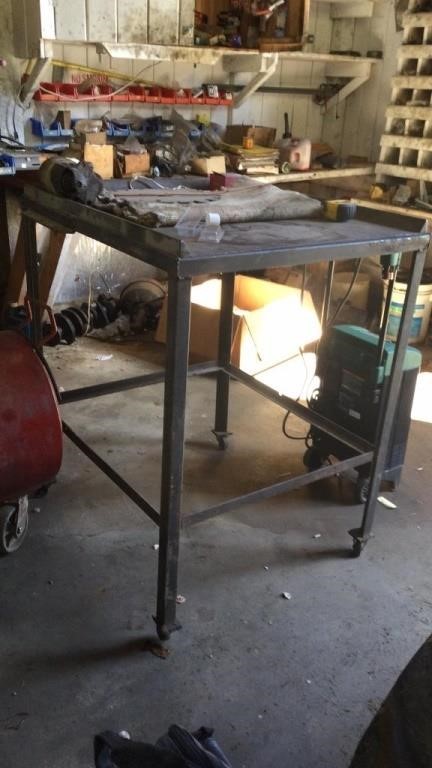 Metal Work Bench on Casters