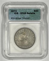 1873 Seated Liberty Silver Half ICG XF45 details