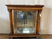Antique Marble Top Burl Wood Display Cabinet
