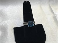 14k White Gold & Topaz & White Sapphires Ring