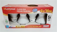 New In Box, 4 Large Luminus Flood R30 Light Bulbs