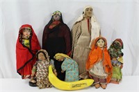 7 Vintage Indian & Egyptian Cloth Dolls