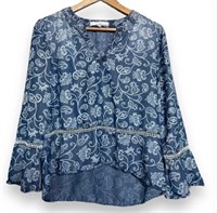 Fourteenth Place Paisley Chambray Blouse-XXL