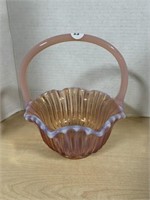 Pink Opalescent Glass Basket